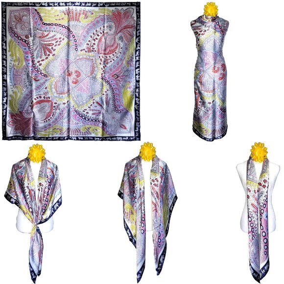 NWT Genuine 100% Mulberry Silk Satin Scarf 53"x53" Large Square Shawl 51231
